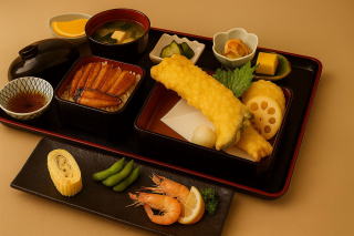 天ぷらとハーフサイズのあなご飯がセットになったお手軽あなご御膳。